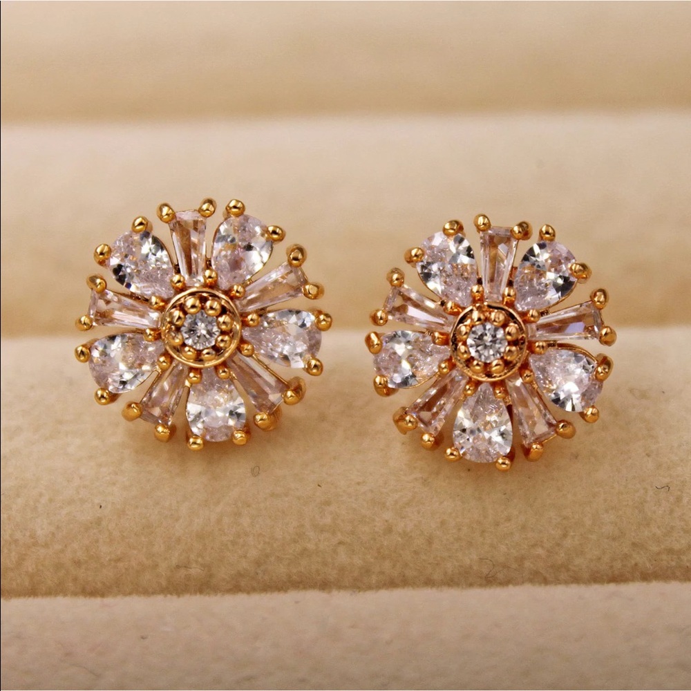 Gold Filled & Zircon Waterdrop Flower Earrings